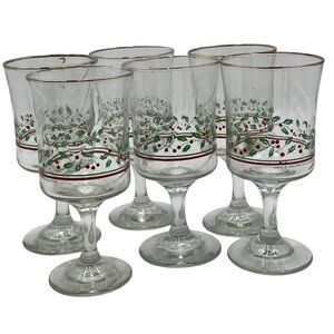 Vintage Arby’s Christmas Holiday Glass Goblets with Holly Design Gold Rim 1985